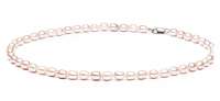 Leichte Perlenkette lavendel reisförmig 6-7 mm, 45 cm, Verschluss 925er Silber, Gaura Pearls, Estland